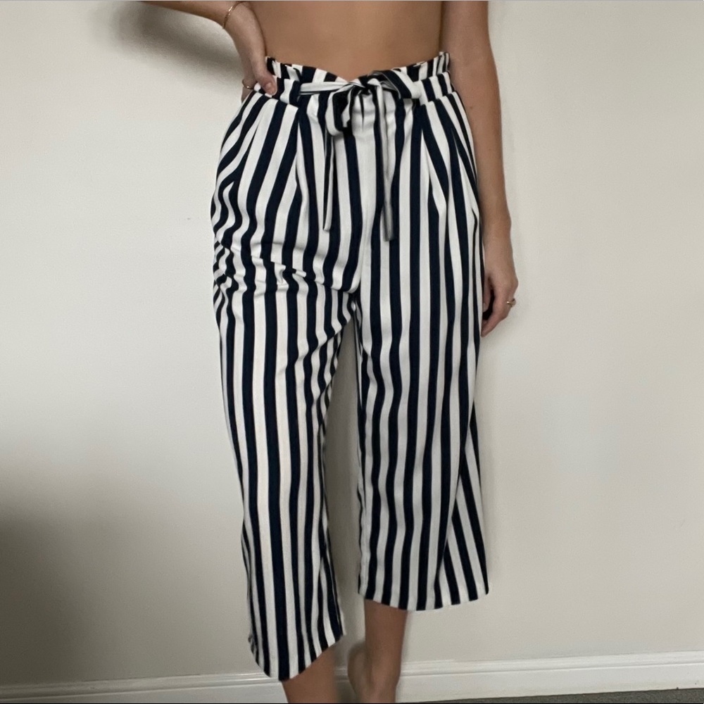 Navy and white striped pants